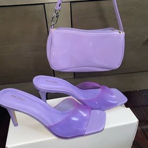 PURPLE CLEAR HIGH HEEL SANDAL + MATCHING PURSE